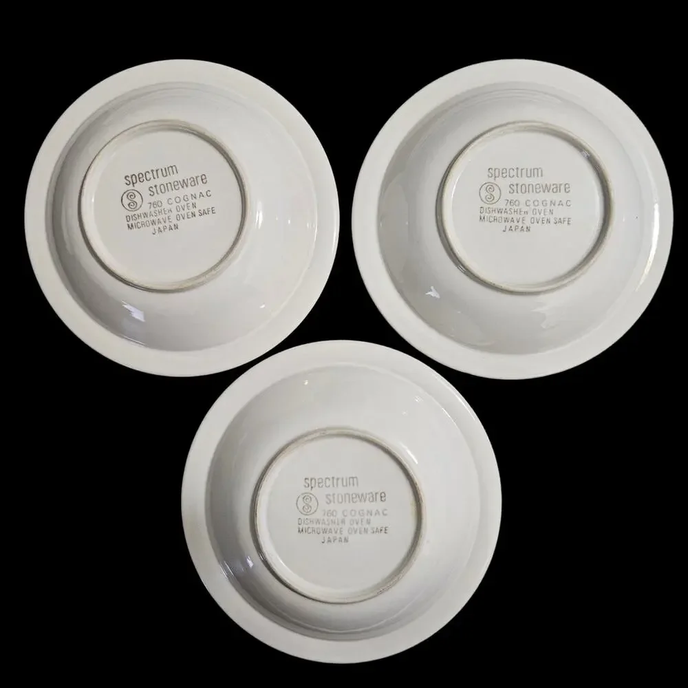 Spectrum Stoneware 760 Cognac Soup Bowls Set of 3 Vintage Japan Dinnerware